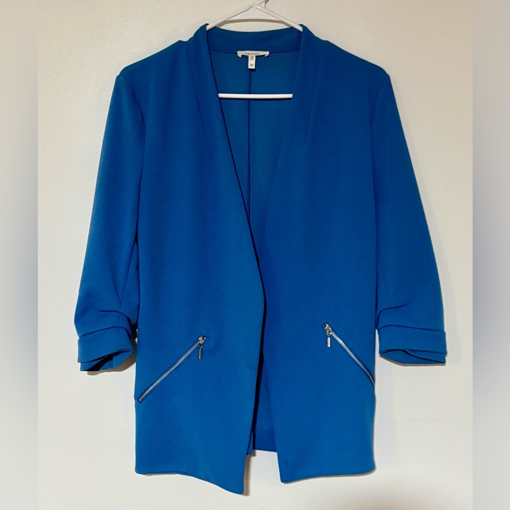 Maurices Ever Go Powder-Blue Open-Front Blazer with Zipper Pockets & 3/4 sleeves